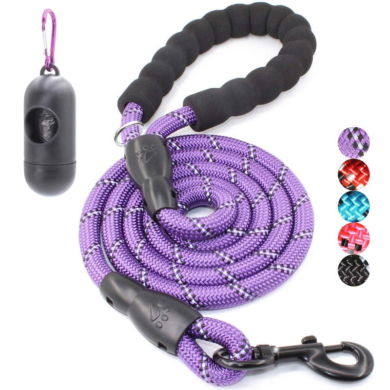 BAAPET 2/4/5/6 FT Dog Leash with Comfortable Padded Handle and Highly Reflective Threads for Small Medium and Large Dogs (4FT-1/2'', Purple) - Image 1